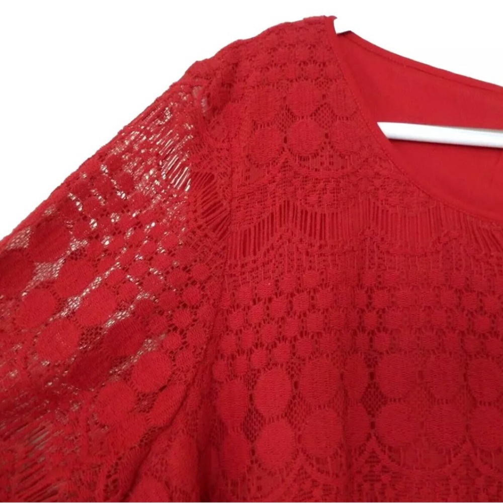 R & K red lined lace dress with 3/4 bell sleeves hidden back zip size 14W - Picture 2 of 3